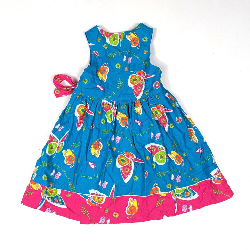 Vtg Please Mum Dress Girls Sz Small 4T Y2K Sundress Wrap Butterfly Bright - Picture 4 of 6